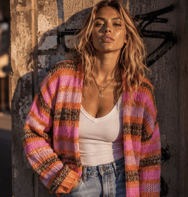 Hovedbilde Black Colour Therese Striped Cardigan Multi Orange