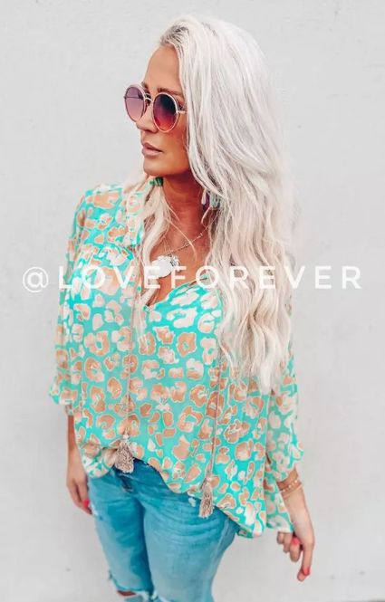 Hovedbilde Love Forever Susanne Blouse Turquoise Camel Leo