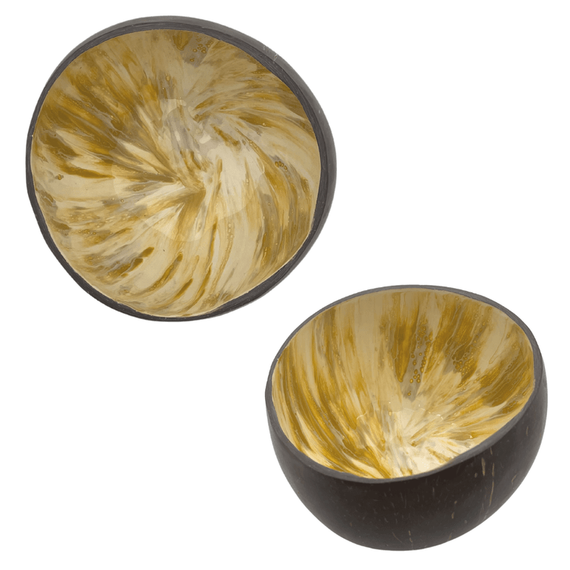 Coconut Bowl Amber/White Hand Painted