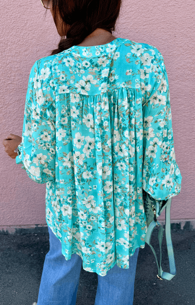 Love Forever Susanne Blouse Turquoise Flower